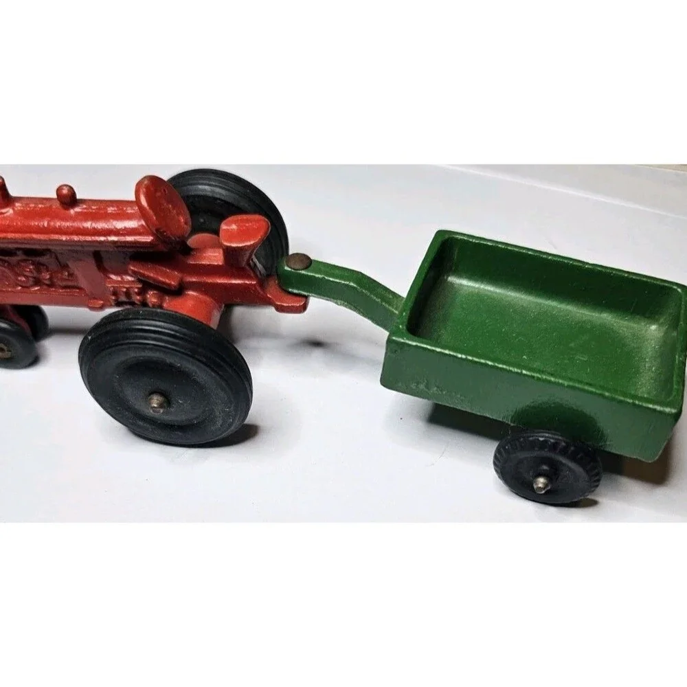 Vintage Slik Toys Farm Red Tractor w/ Green Wagon Trailer Toys